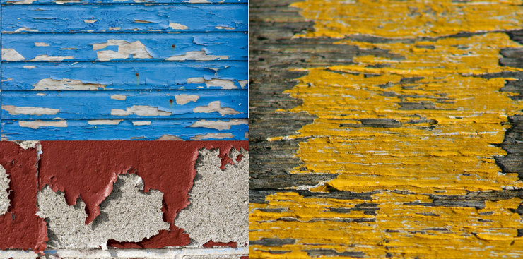 Blue Peeling Paint on Wood Siding | Red Peeling Paint on Brick | Yellow Peeling Paint on Wood
