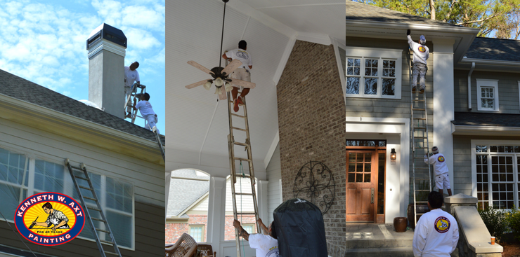 Atlanta House Painters working on ladders in various situations | Kenneth Axt Painting Logo